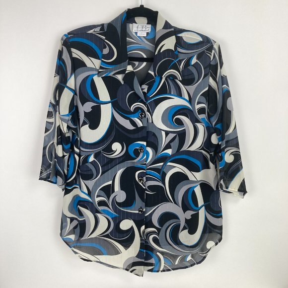 c.b. collections Black Blue Patterned Blouse 1X - Picture 2 of 13